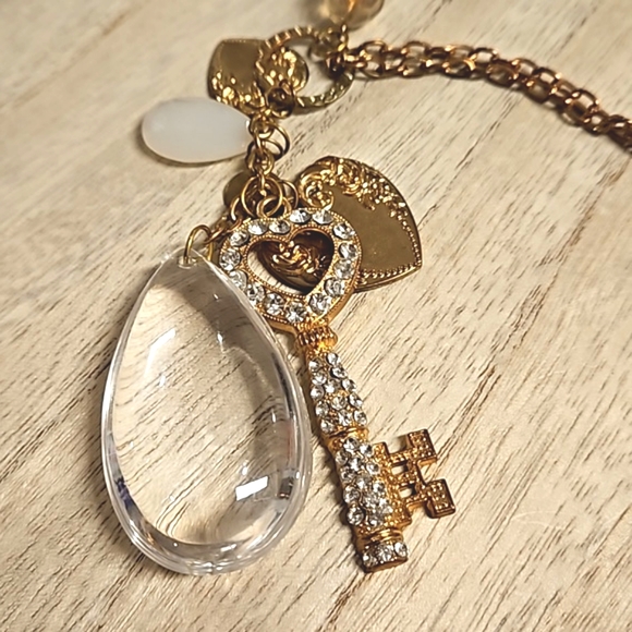 Boutique Jewelry - Chunky chain heart rhinestone key acrylic beads statement necklace gold tone